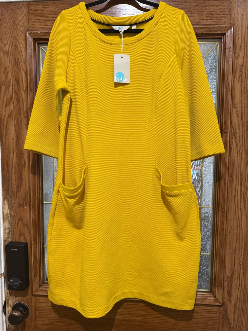 Boden Bright Yellow Pocket Shift Midi Dress